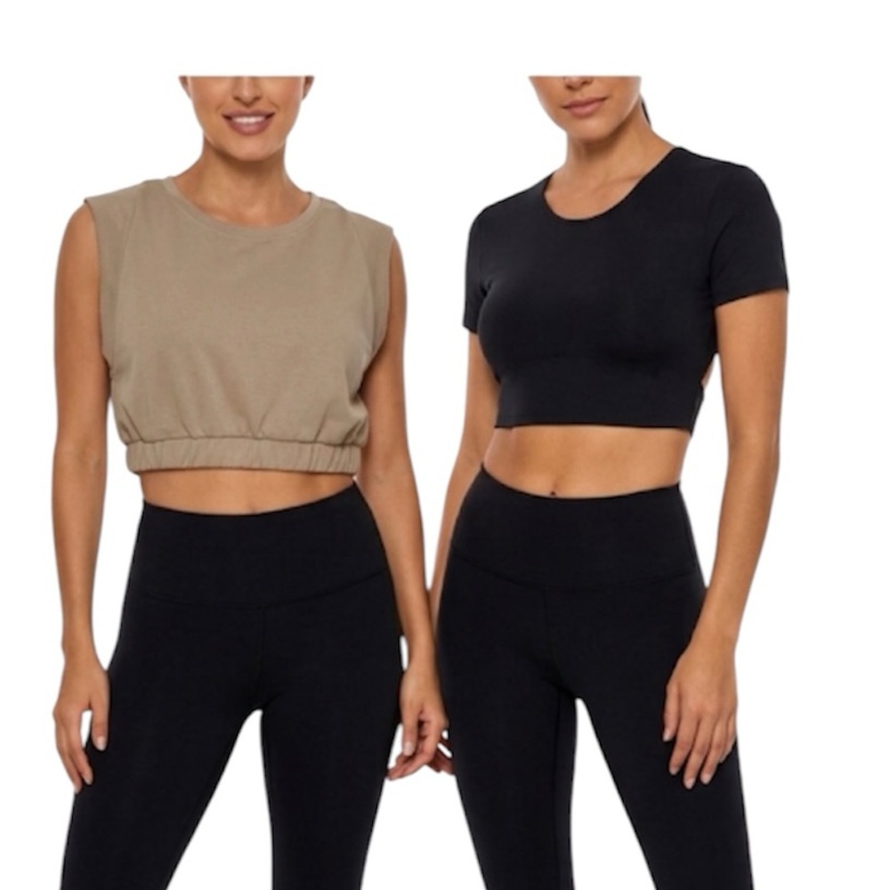 2-Piece Bundle Workout Yoga Black & Brown Crop Top Size: Large